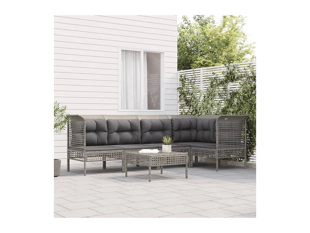Set Divani da Giardino 6 pz con Cuscini in Polyrattan Grigio