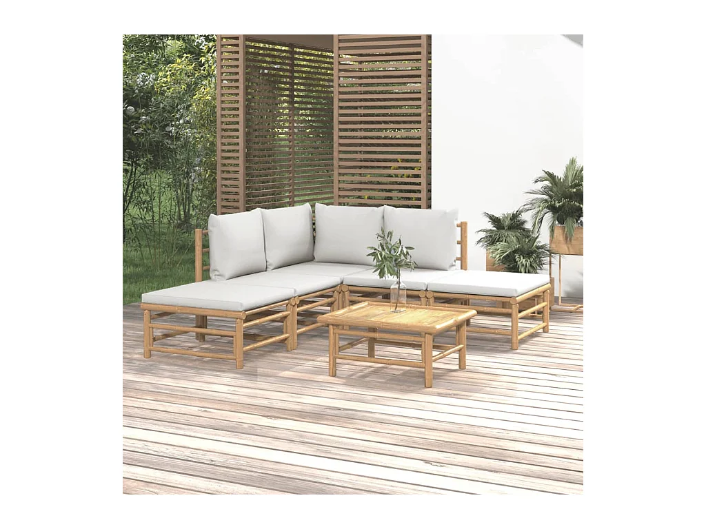 Salon de jardin 6 pcs avec coussins gris clair bambou