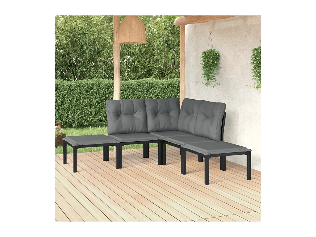 5-tlg. Garten-Lounge-Set Schwarz und Grau Poly Rattan