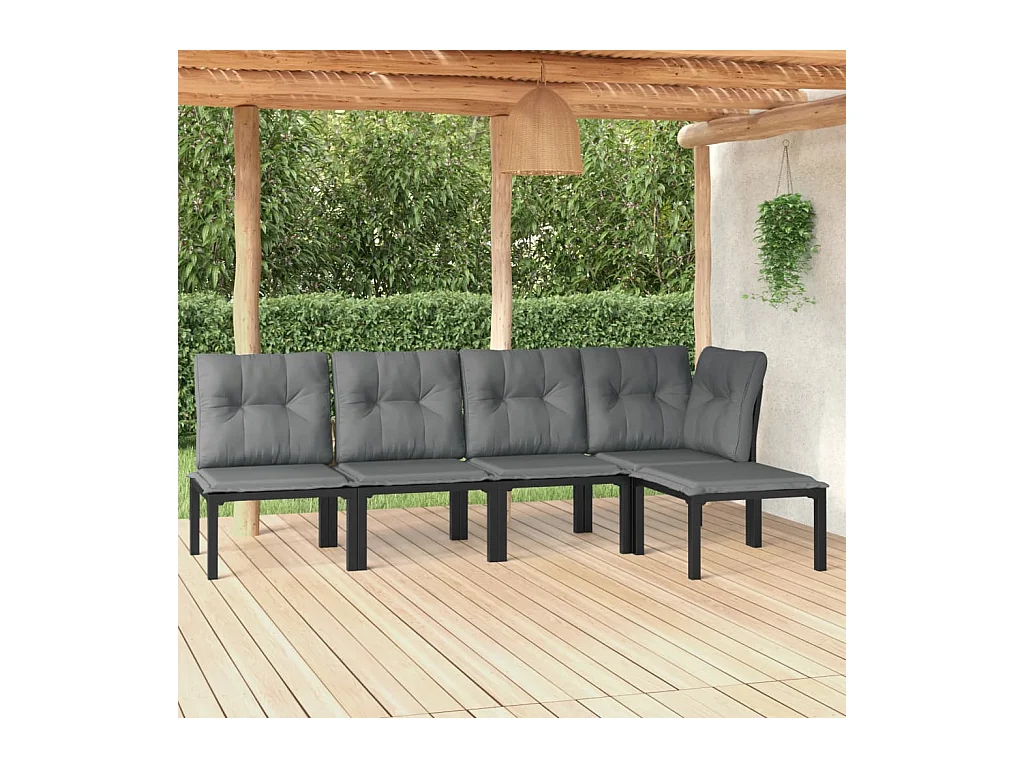 Salon de jardin 5 pcs noir et gris résine tressée