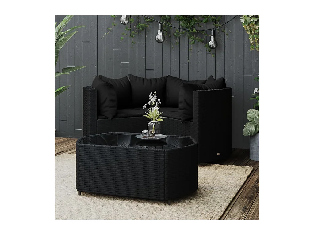 Set Divani da Giardino 4 pz con Cuscini Nero in Polyrattan