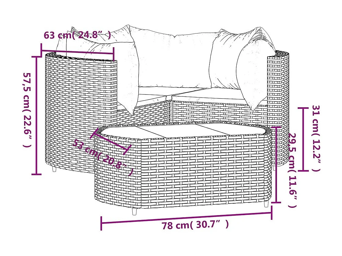 Salon de jardin 4 pcs avec coussins Noir Résine tressée