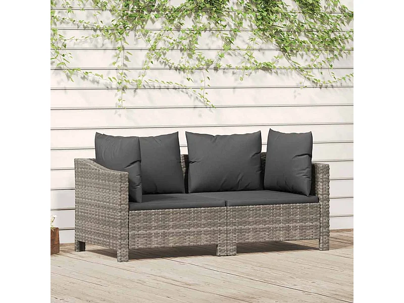 2-delige Loungeset met kussens poly rattan grijs