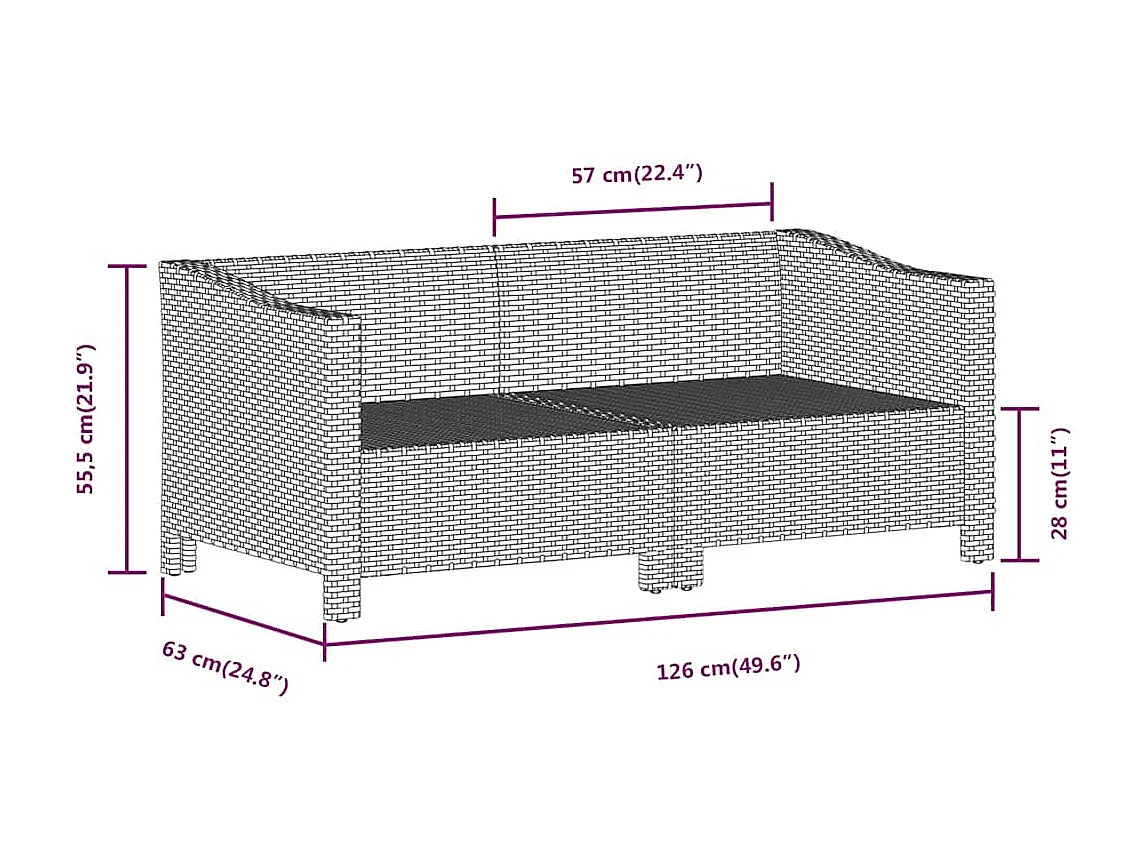 2-delige Loungeset met kussens poly rattan grijs