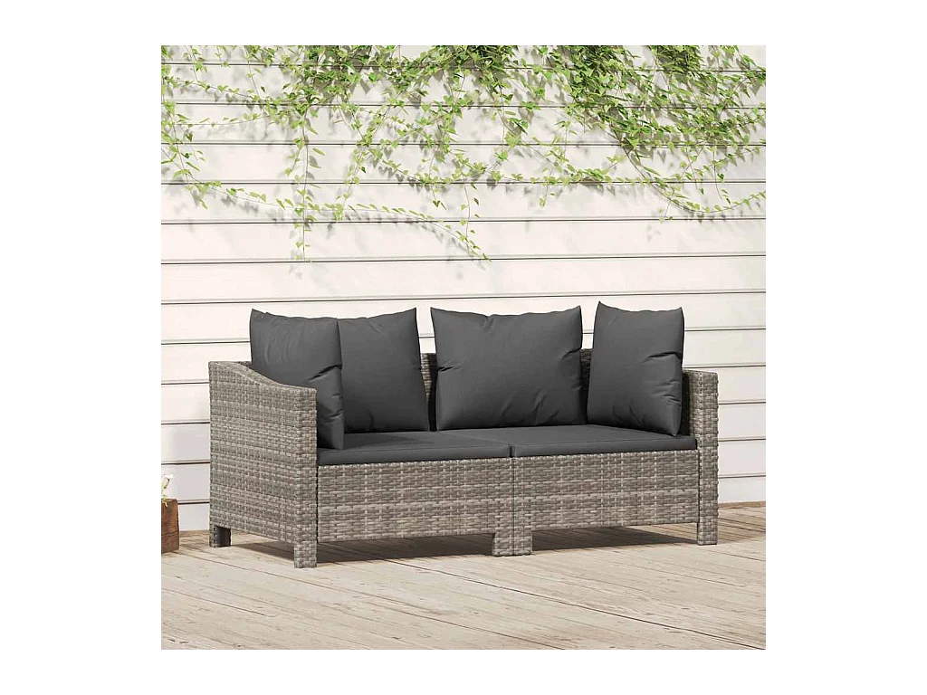 Salon de jardin 2 pcs avec coussins Gris Résine tressée