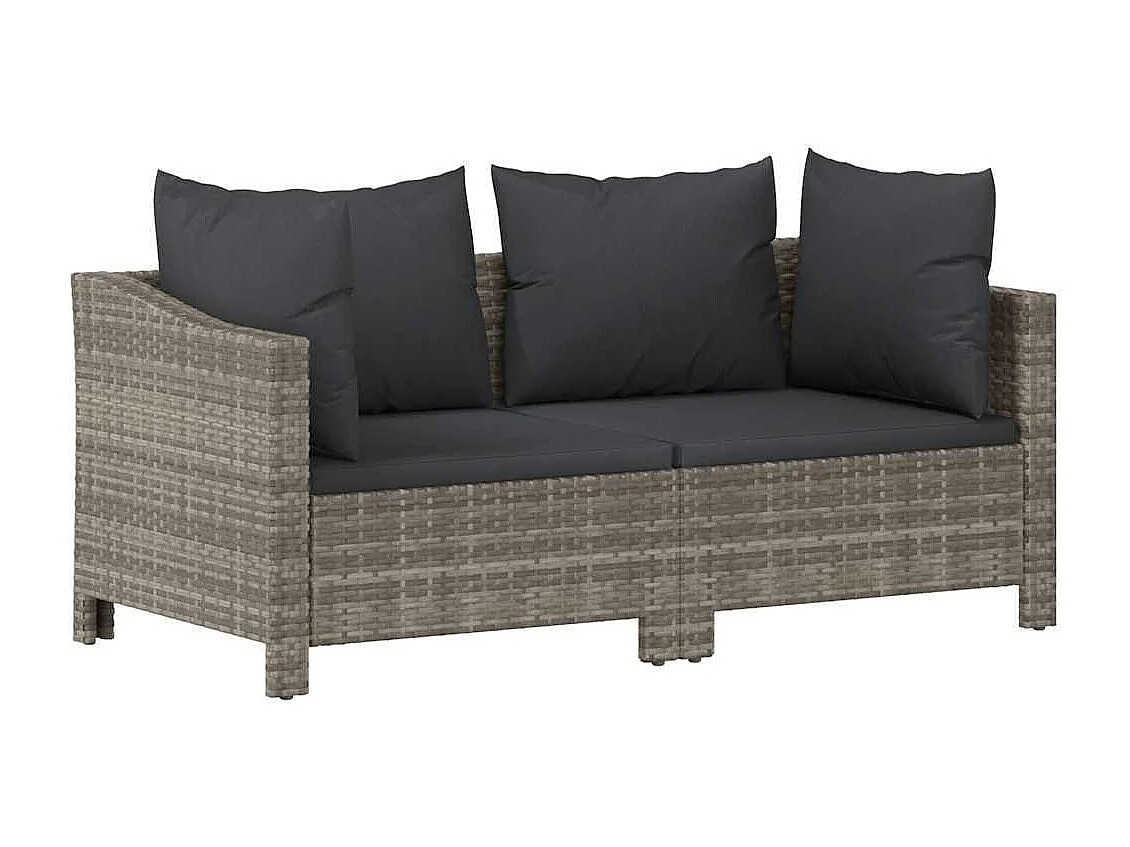 2-teiliges Garten-Lounge-Set mit Kissen Grau Poly Rattan