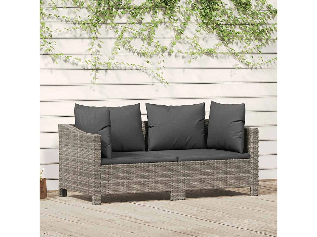 2-teiliges Garten-Lounge-Set mit Kissen Grau Poly Rattan