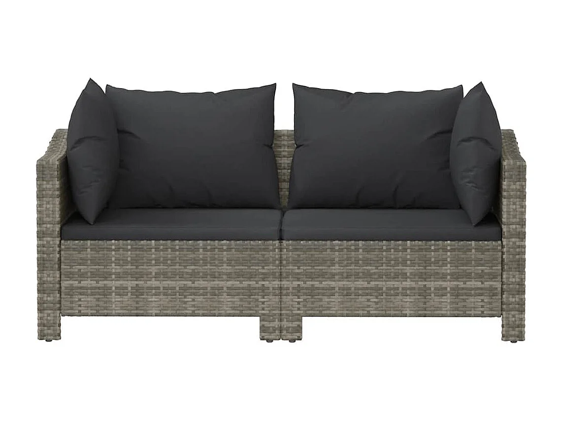 2-teiliges Garten-Lounge-Set mit Kissen Grau Poly Rattan
