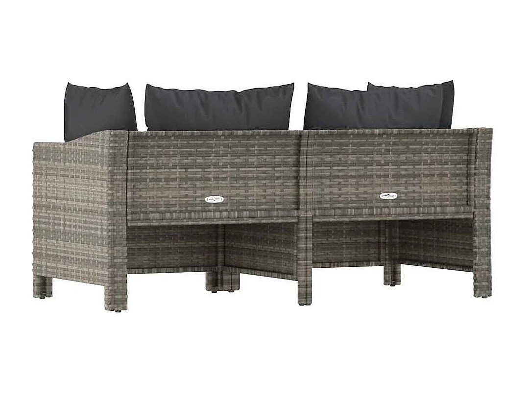 2-teiliges Garten-Lounge-Set mit Kissen Grau Poly Rattan