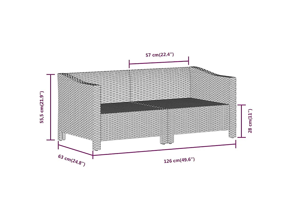 Set da giardino 2 pezzi con cuscini grigio in polyrattan