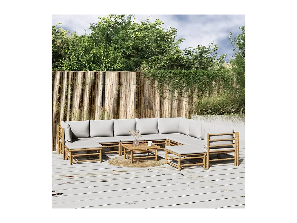 Salon de jardin 11 pcs avec coussins gris clair bambou