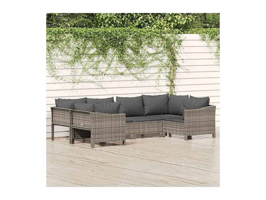 Salon de jardin 6 pcs avec coussins Gris Résine tressée
