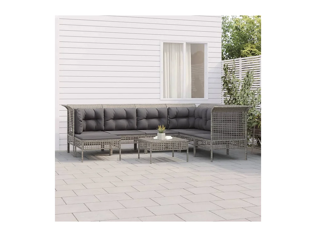 8-delige Loungeset met kussens poly rattan grijs