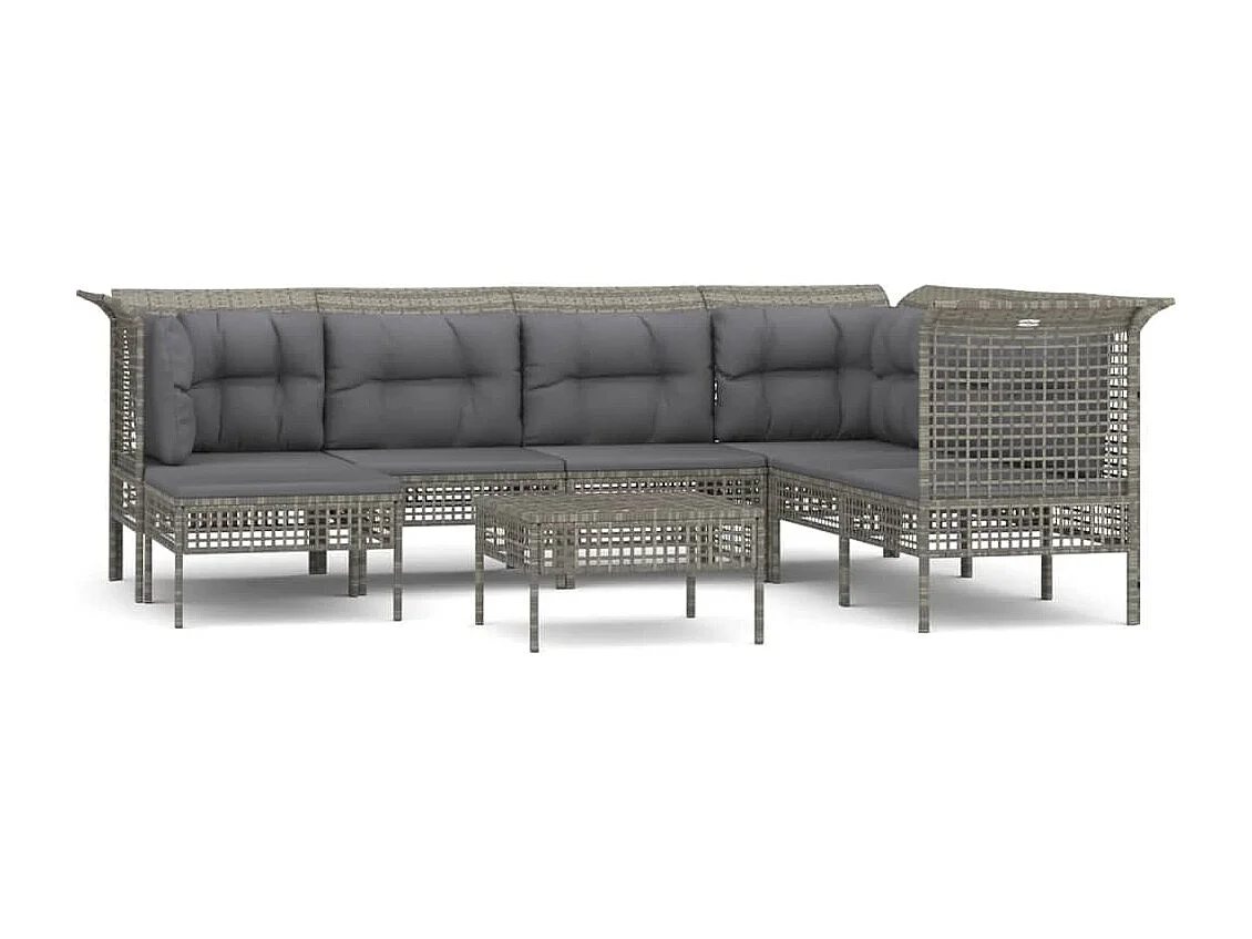 Salon de jardin 8 pcs avec coussins Gris Résine tressée