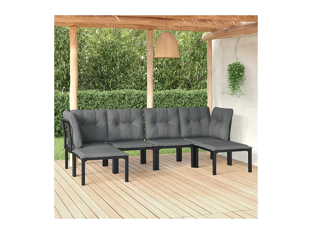 Salon de jardin 6 pcs noir et gris résine tressée