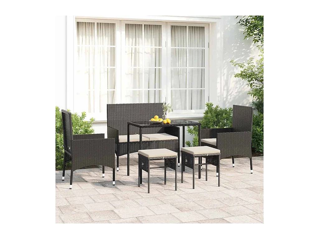 Salon de jardin 6 pcs avec coussins Noir Résine tressée