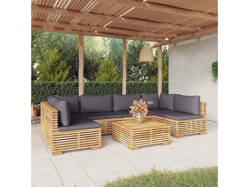 7-tlg. Garten-Lounge-Set mit Kissen Massivholz Teak