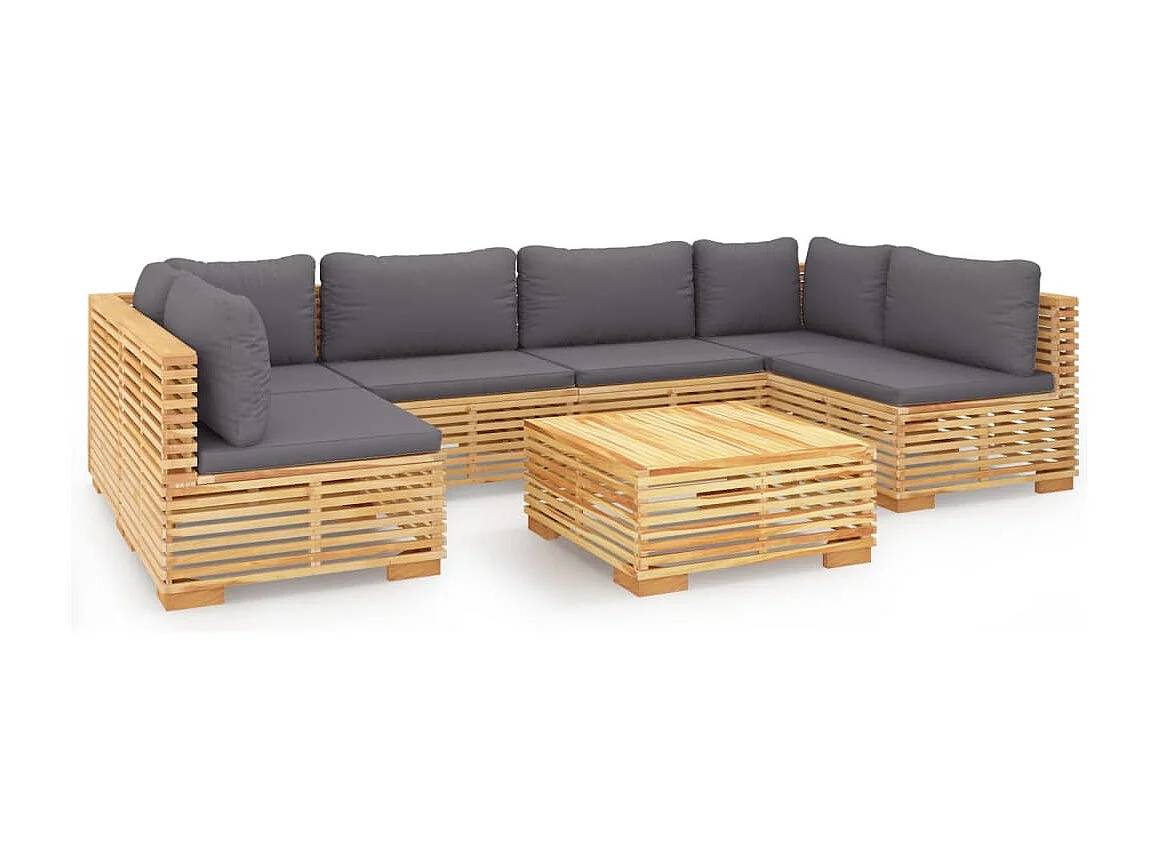7-tlg. Garten-Lounge-Set mit Kissen Massivholz Teak