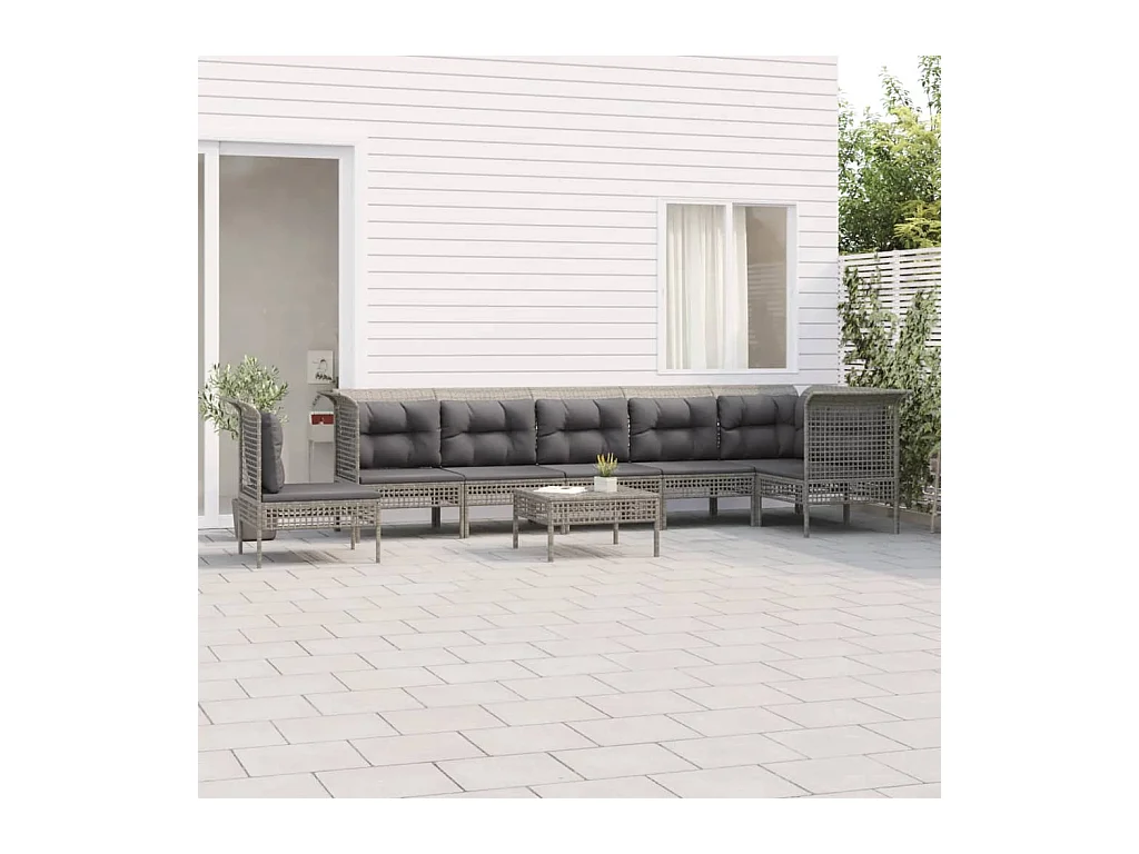 8-delige Loungeset met kussens poly rattan grijs