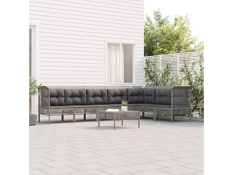 Salon de jardin 8 pcs avec coussins Gris Résine tressée
