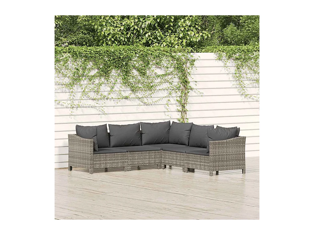 Salon de jardin 5 pcs avec coussins Gris Résine tressée