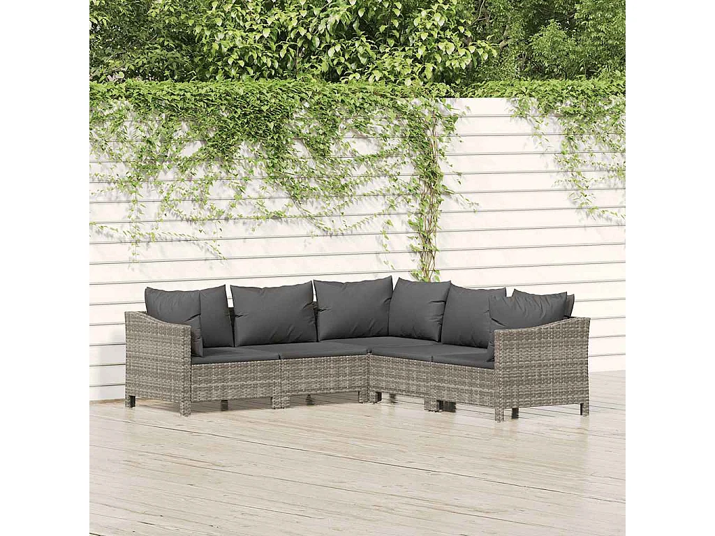 Salon de jardin 5 pcs avec coussins Gris Résine tressée