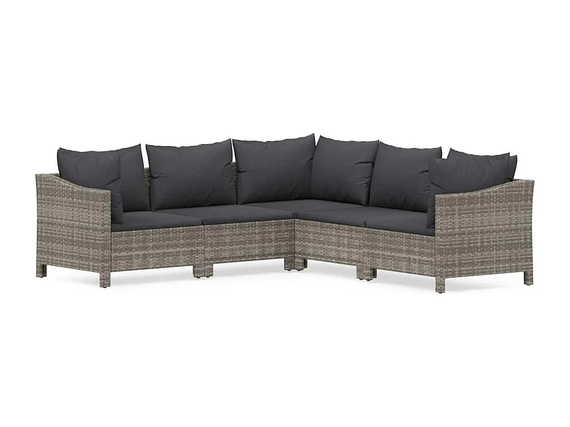 Salon de jardin 5 pcs avec coussins Gris Résine tressée