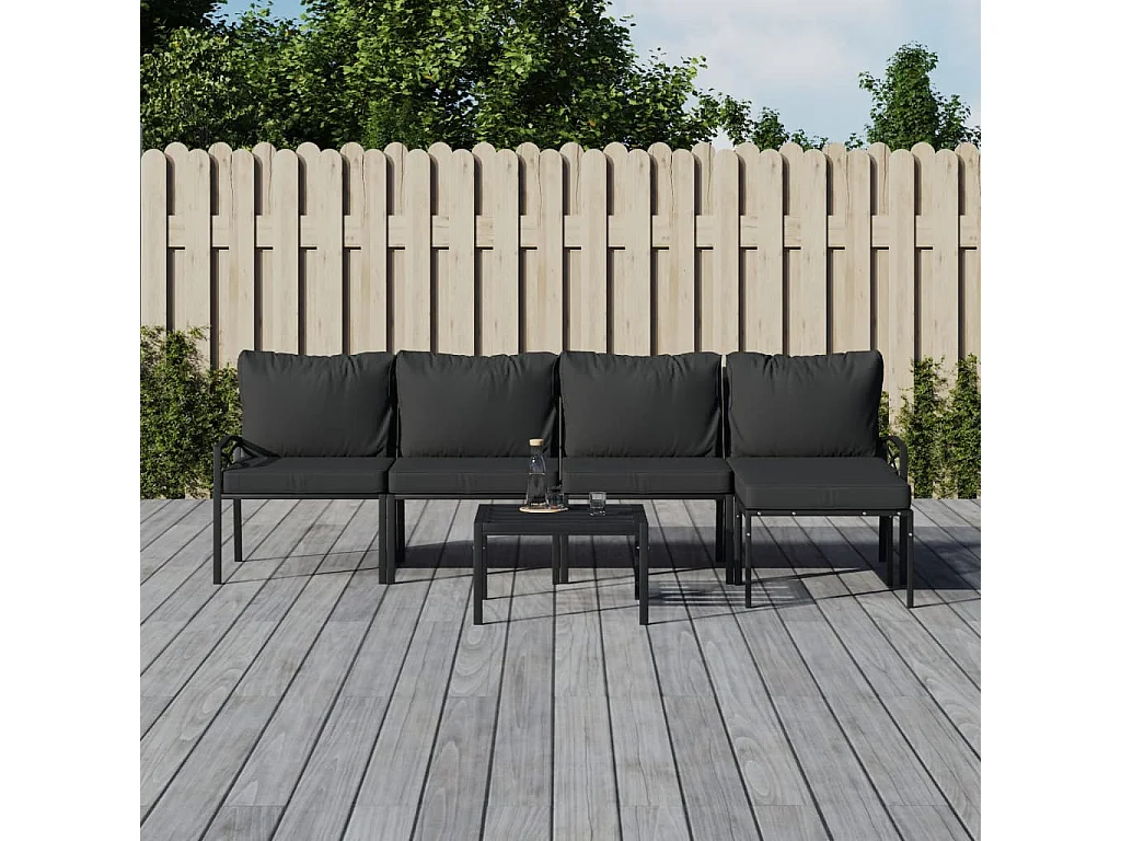 6 pcs conjunto lounge de jardim aço c/ almofadões cinzentos