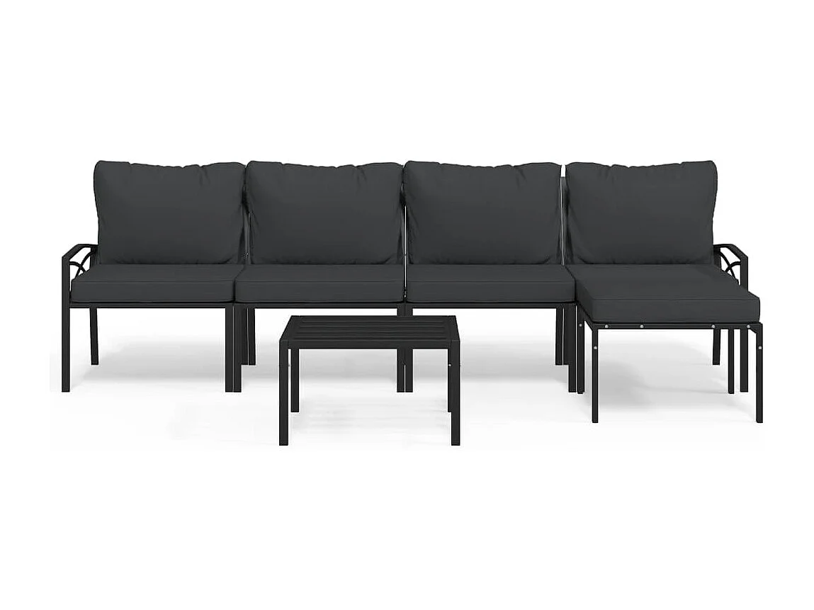 6 pcs conjunto lounge de jardim aço c/ almofadões cinzentos