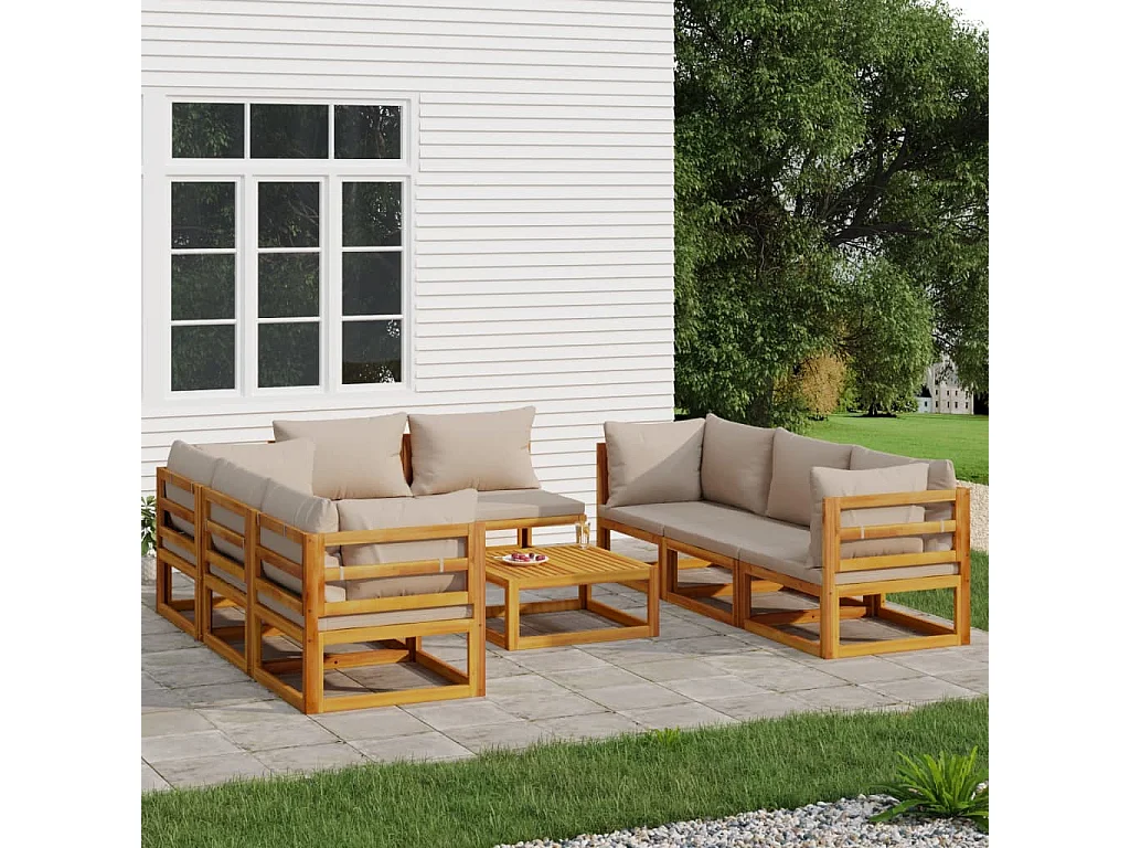 9-delige Loungeset met kussens massief hout taupe
