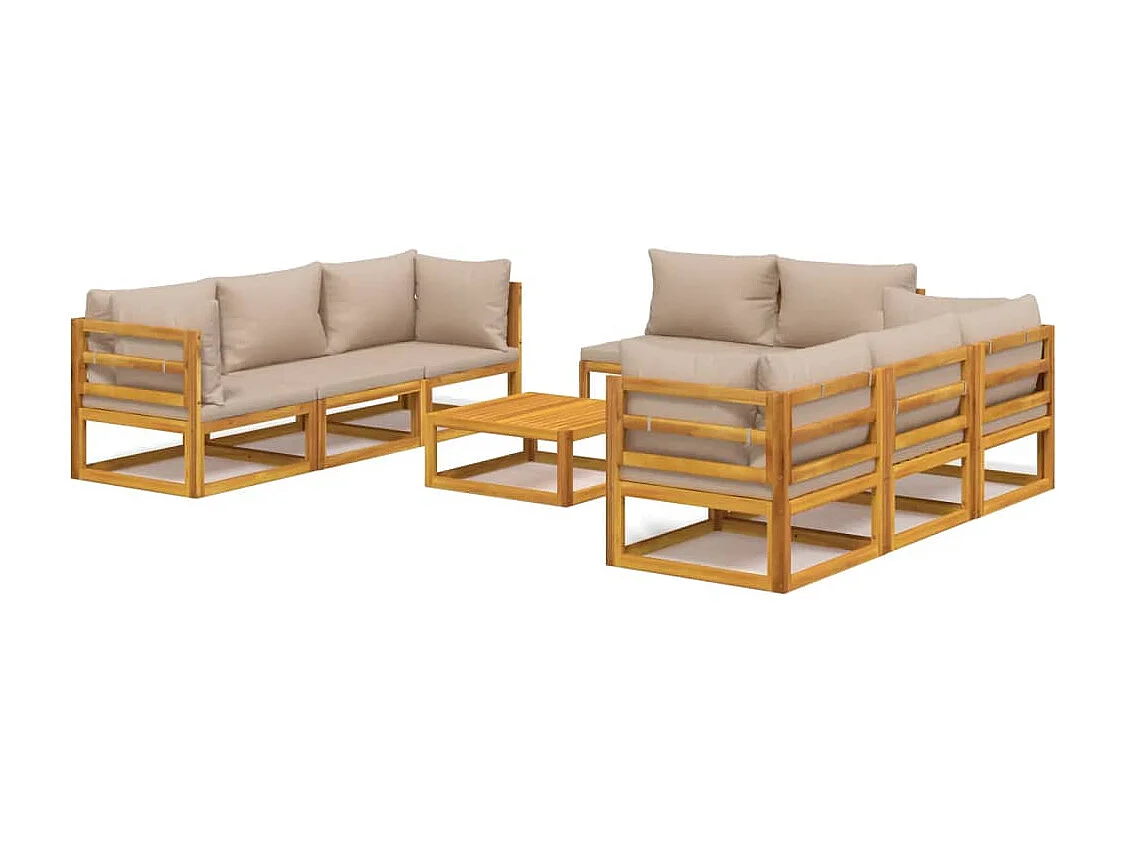 9-delige Loungeset met kussens massief hout taupe