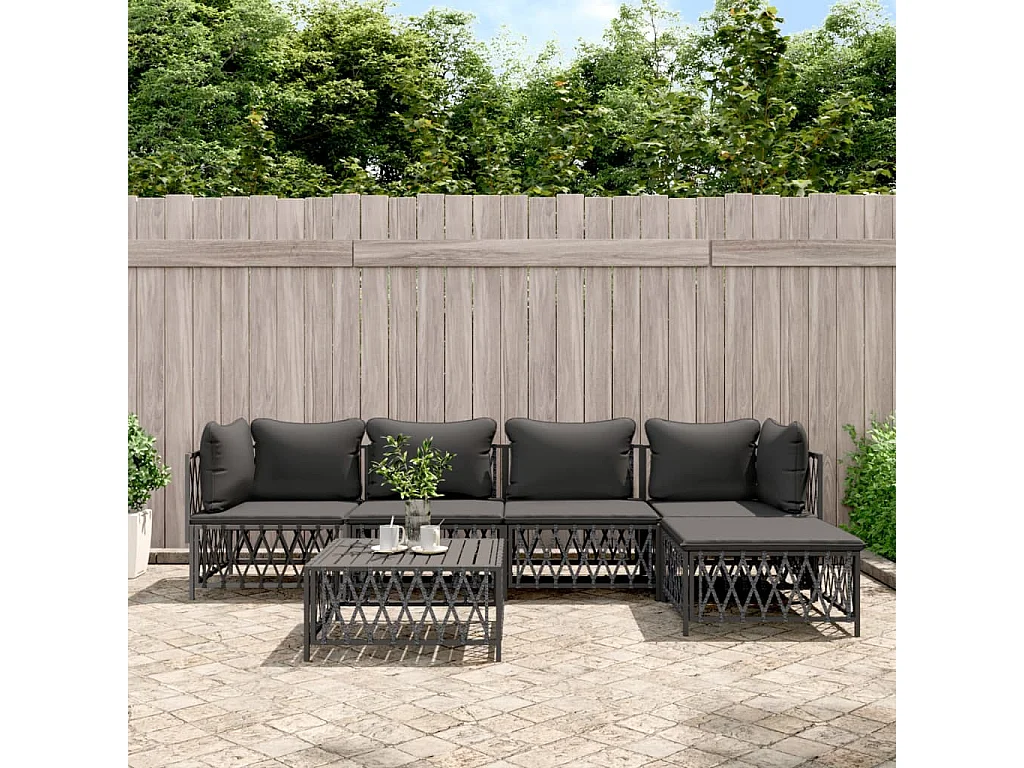 Salon de jardin avec coussins 6 pcs anthracite acier