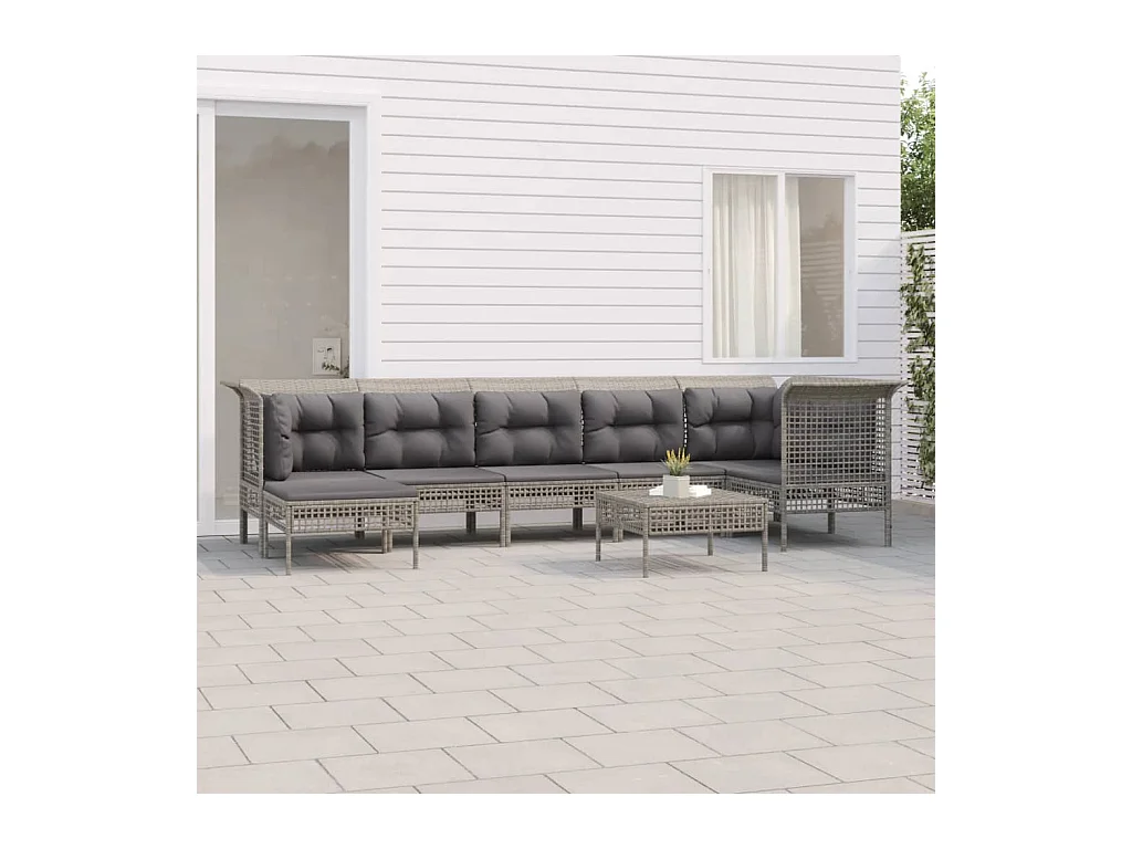 Salon de jardin 8 pcs avec coussins Gris Résine tressée