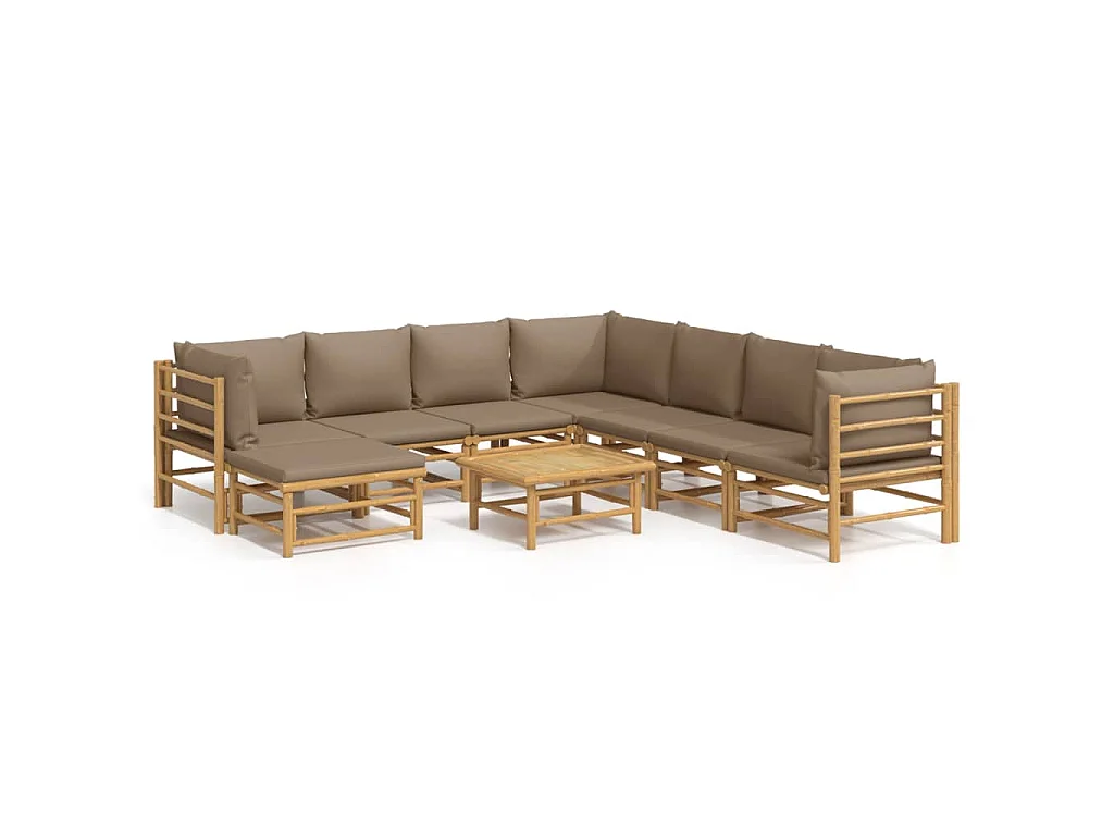 9-tlg. Garten-Lounge-Set mit Kissen Taupe Bambus