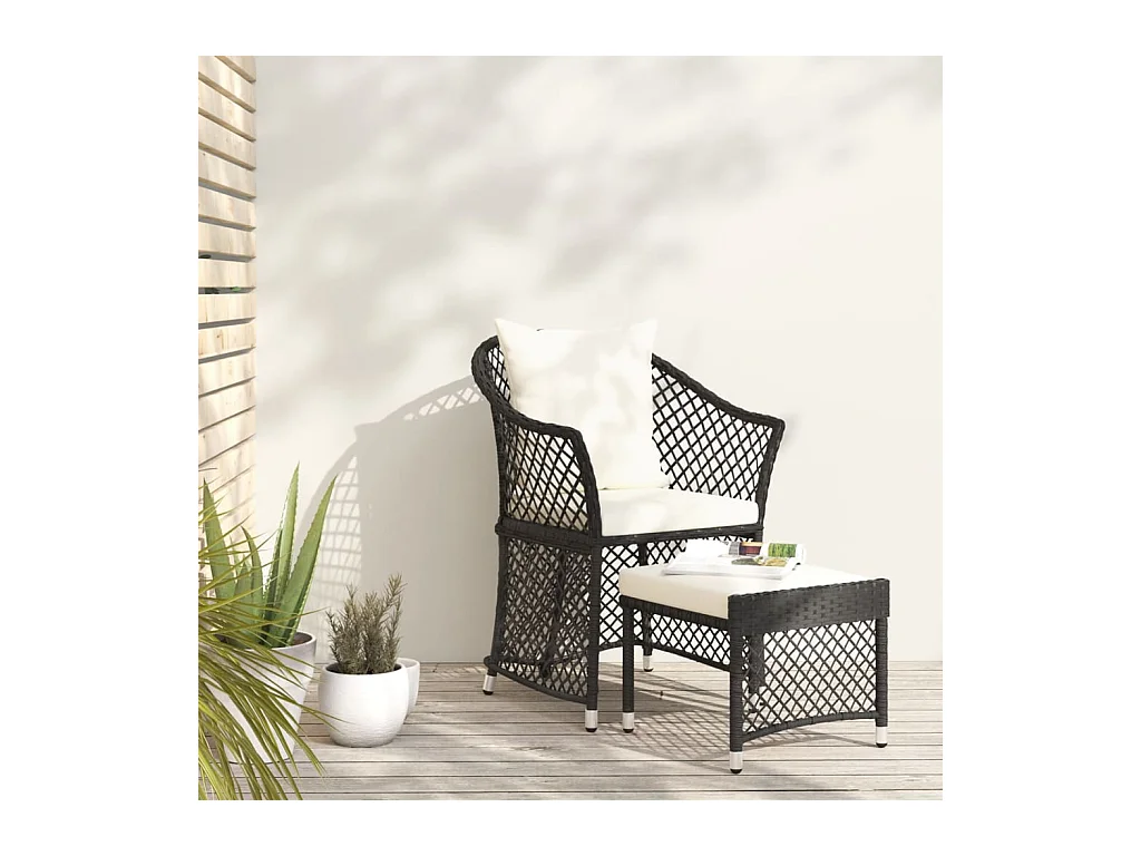 2-delige Loungeset met kussens poly rattan zwart