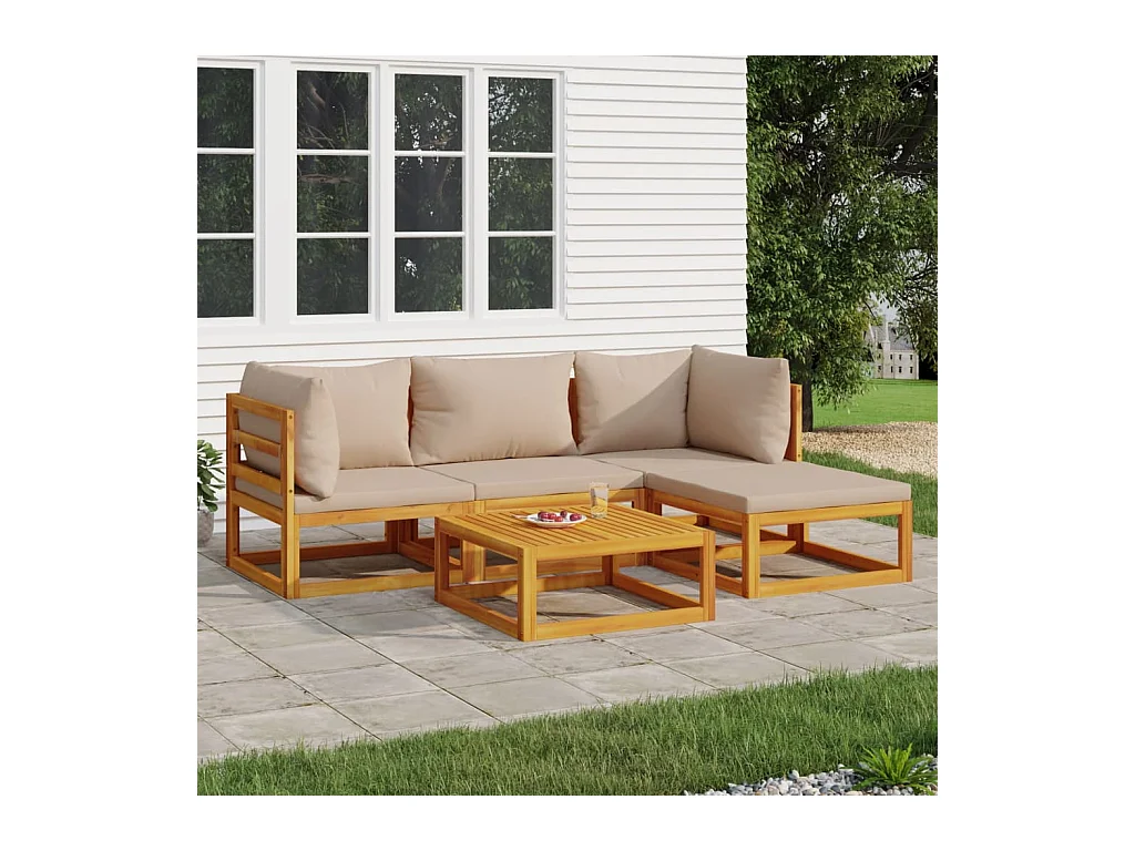 5-delige Loungeset met kussens massief hout taupe