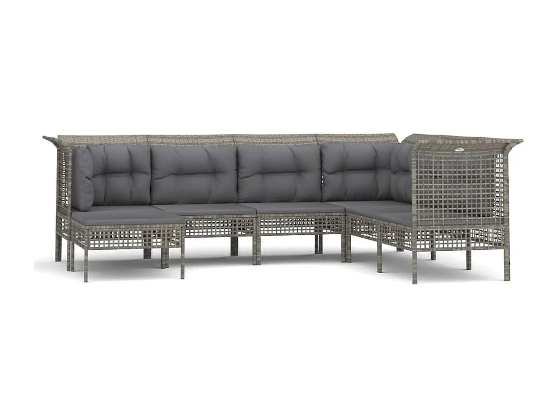 Set Divani da Giardino 7 pz con Cuscini in Polyrattan Grigio