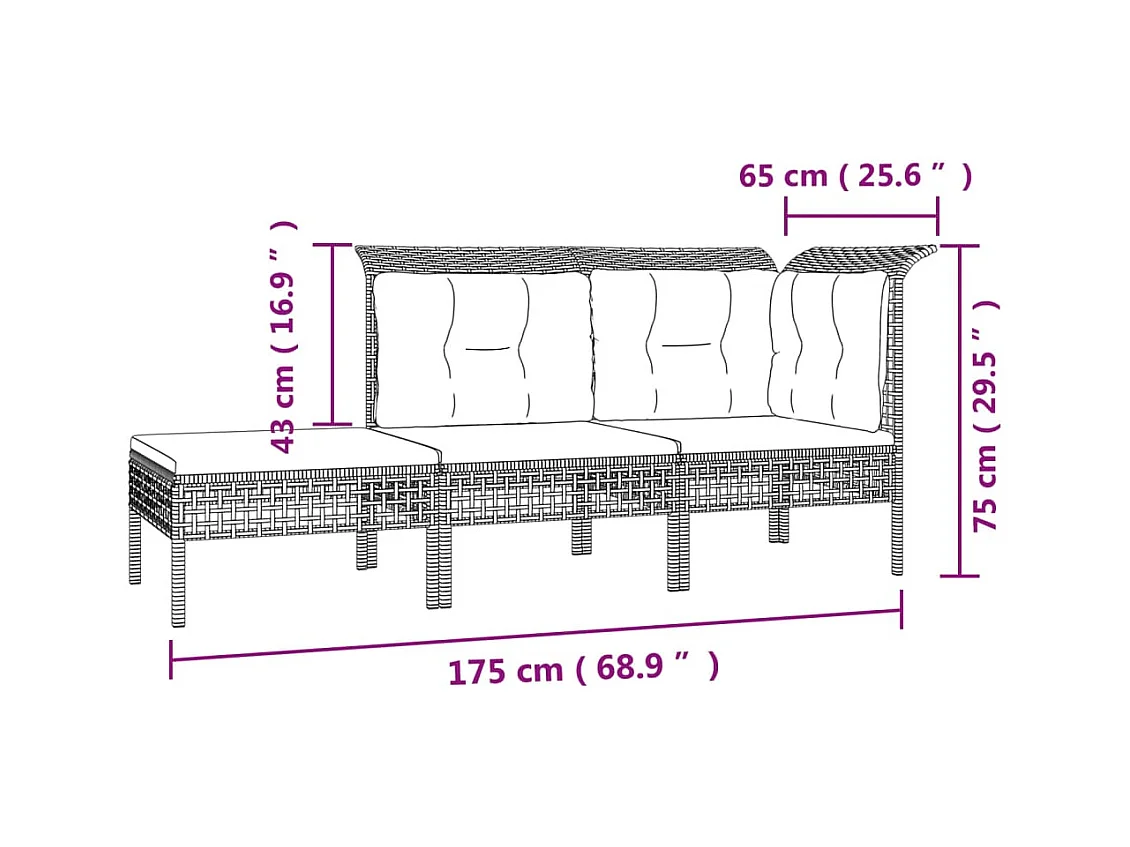 Set Divani da Giardino 7 pz con Cuscini in Polyrattan Grigio