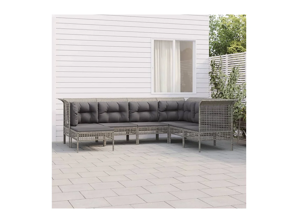 Salon de jardin 7 pcs avec coussins Gris Résine tressée