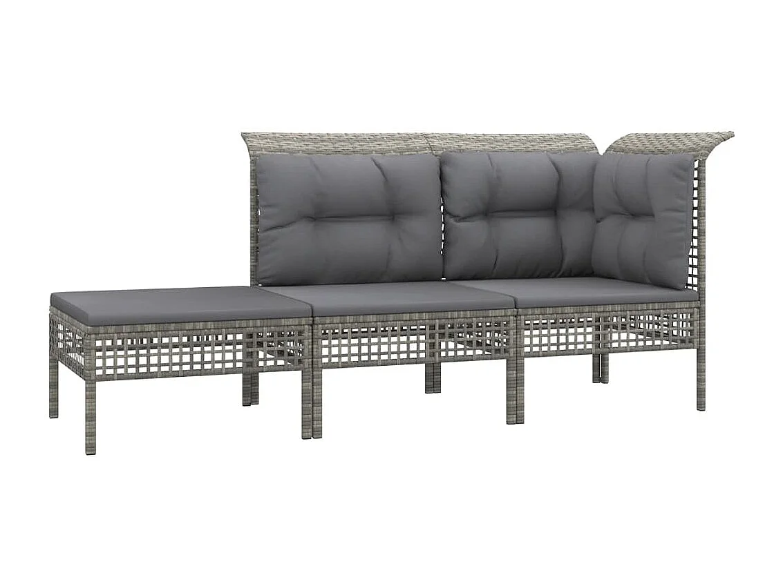 7-delige Loungeset met kussens poly rattan grijs