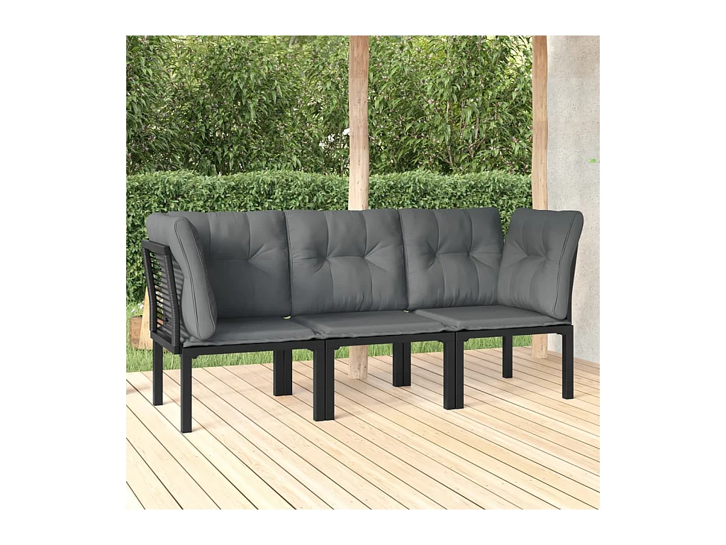 3-tlg. Garten-Lounge-Set Schwarz und Grau Poly Rattan