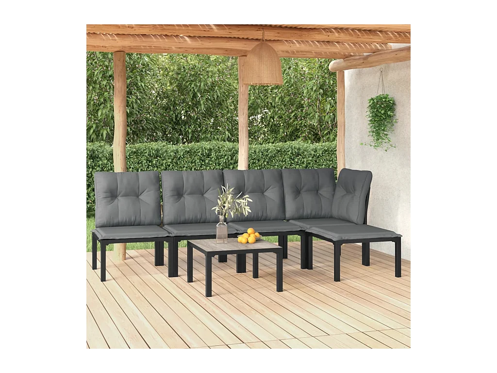 Salon de jardin 6 pcs noir et gris résine tressée