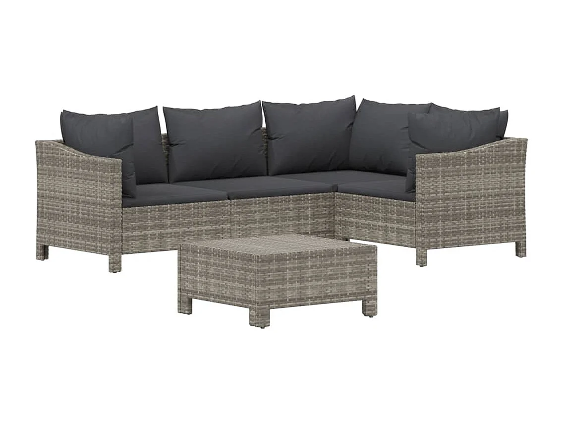 5-tlg. Garten-Lounge-Set mit Kissen Grau Poly Rattan