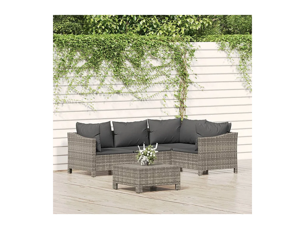 Salon de jardin 5 pcs avec coussins Gris Résine tressée