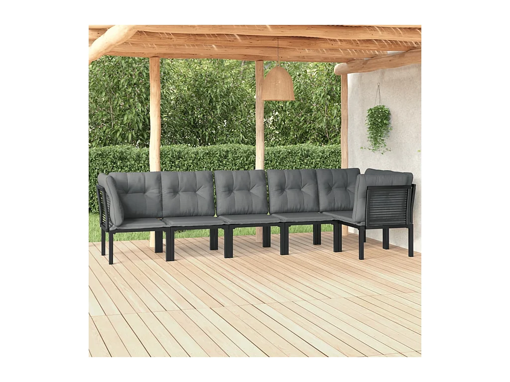 Set Salotto da Giardino 6 pz in Polyrattan Nero e Grigio