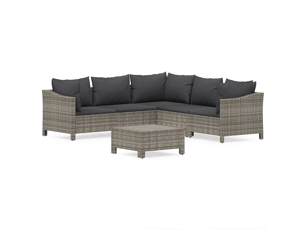 6-tlg. Garten-Lounge-Set mit Kissen Grau Poly Rattan