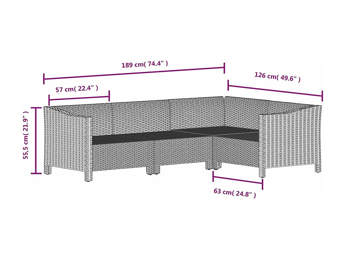 6-delige Loungeset met kussens poly rattan grijs