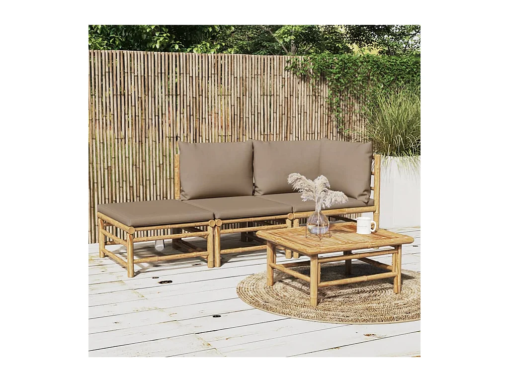 Set Salotto da Giardino 3pz con Cuscini Tortora Bambù