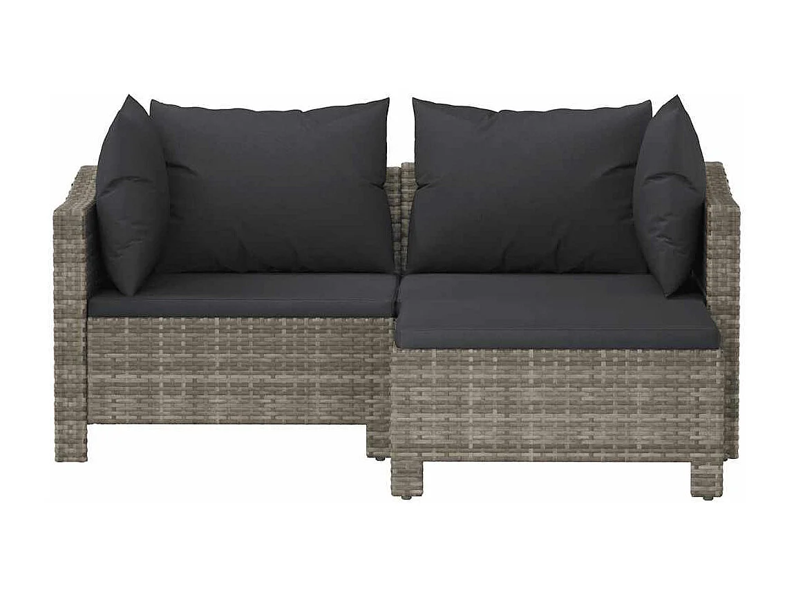 Set de muebles de jardín 3 pzas y cojines ratán sintético gris