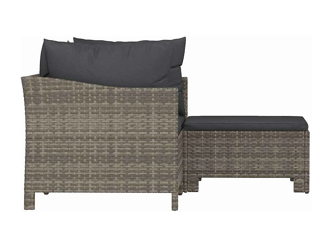 Set de muebles de jardín 3 pzas y cojines ratán sintético gris